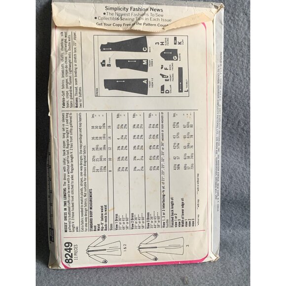 Simplicity 8249 Vintage 1977 Misses Dress Pattern Size 10 uncut - Picture 2 of 2